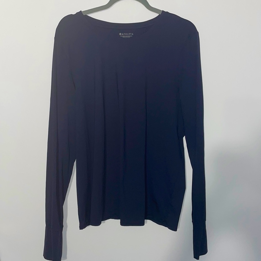 Athleta long sleeve tshirt open back navy blue size XL